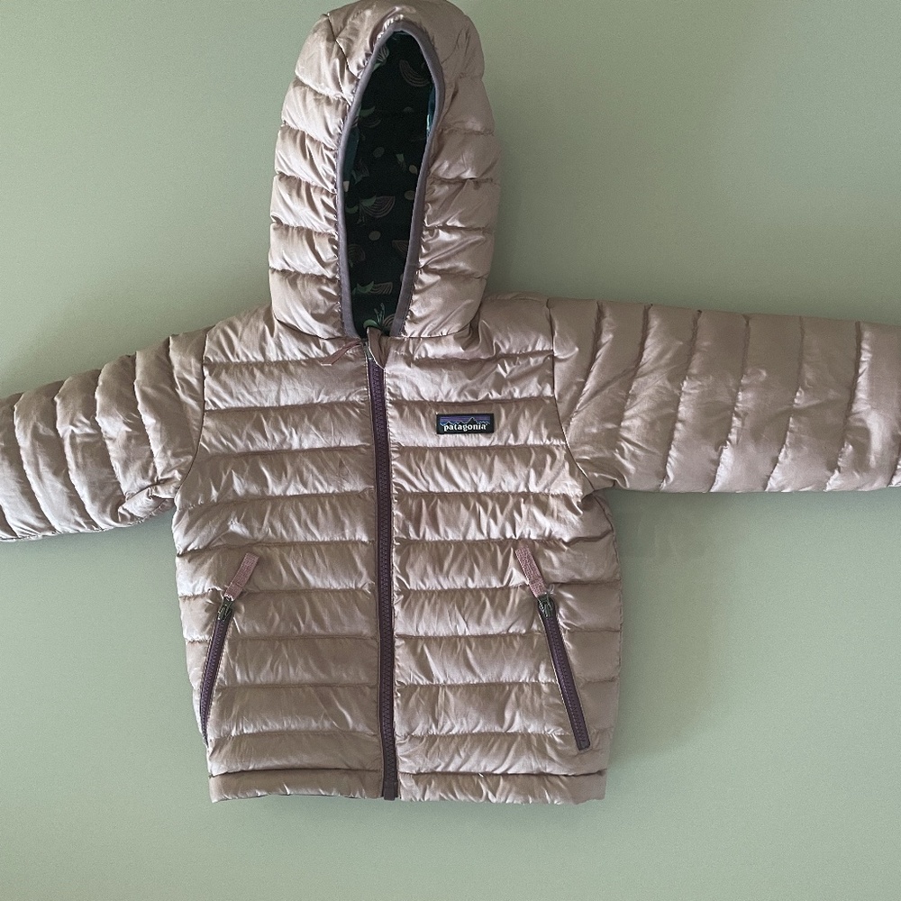 Lightly used - Baby Reversible Down Sweater Hoody  - Light Pink/Dark Blue 3T